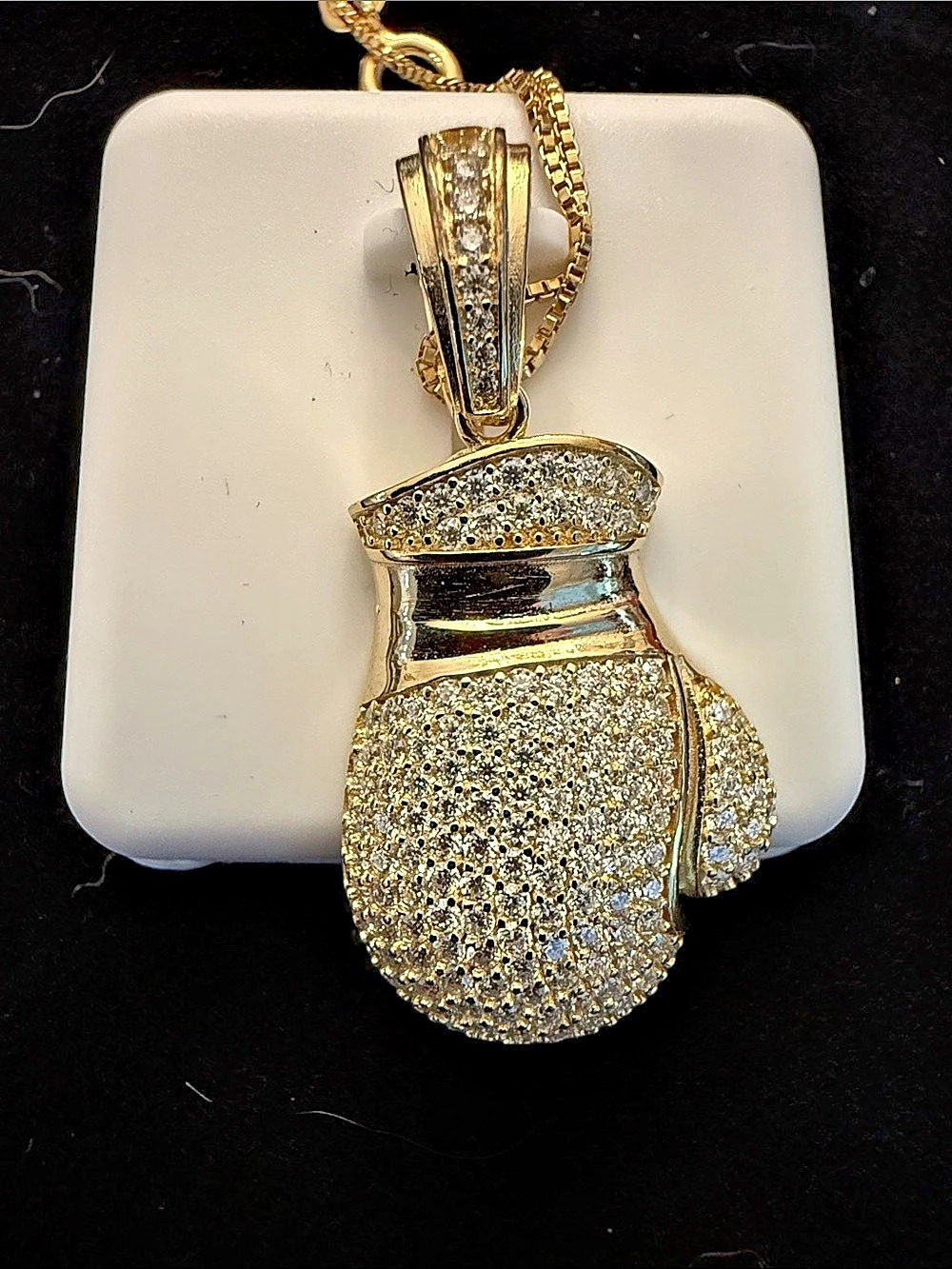 Moissanite Boxing Glove Pendant Necklace solid sterling silver .925 with 18 kt G